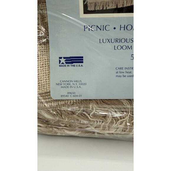 Vtg Cannon Cotton Throw Blanket 50x60in Beige Leaves Nature NOS Woven USA - Picture 7 of 12